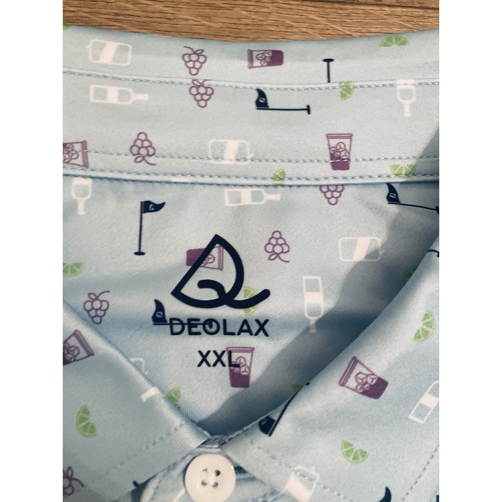 NEW Deolax Golf Polo Blue Cocktail All Over Print‎ XXL NWT - Picture 5 of 7